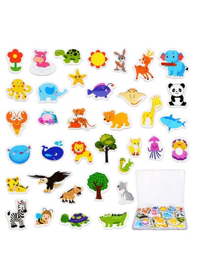 Buy Wooden Animal Magnets, 36Pcs Cartoon Magnetic Animal Fridge Magnets for Magnetic Whiteboards, Photos, Maps, Office Stickers, Refrigerator Magnets Cute Educational Learning Toys for Kids in UAE