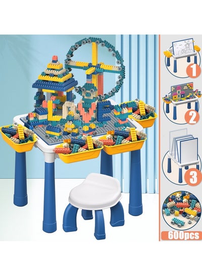 Buy Multi Kids Activity Table Magnetic Drawing Board Set with Chairs and 600 Pcs Blocks Building Blocks All in One Kids Play Table Water Table Sand Table Doodle Board for Toddlers Drawing Table in Saudi Arabia