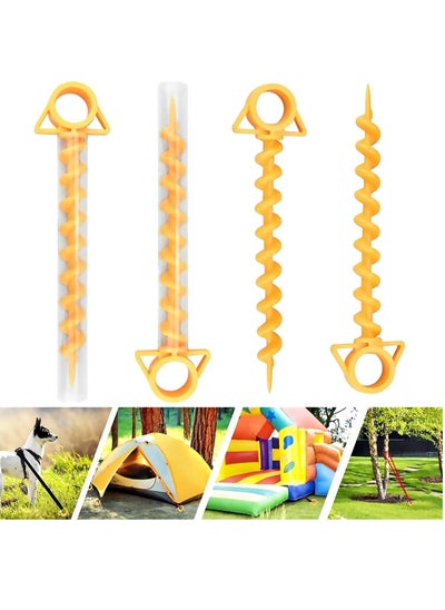 Buy 4 Pieces yellow Canopy Stakes Tent Pegs, Screw Spiral Tent Ground Anchor Stakes, Heavy Duty Screw Shape Ground Anchor Nail for Camping, Sandbeach, Rain Tarps, and Hiking. in UAE