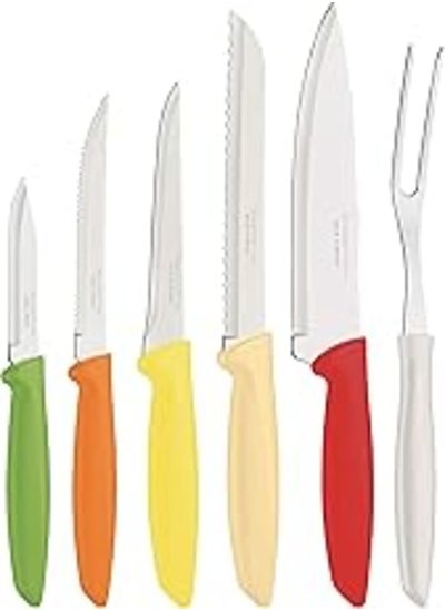 Buy Tramontina 1880/23498/951 High Quality Plenus Knife Set of 6 Knives and 1 Carving Fork - Multi Color in Egypt