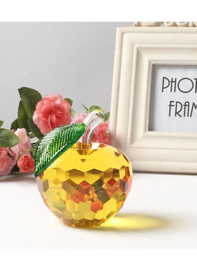 اشتري Yellow Crystal Apple Figurine Paperweight Glass Apple Collectible Ornament for Home Table Decor في السعودية