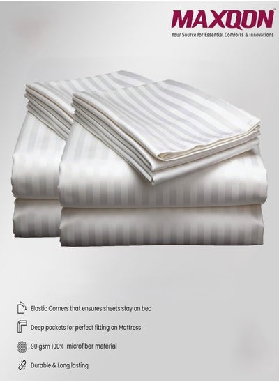 Buy 2-Set Fitted Bed Sheets +  Pillow Covers, King/Queen/Double/Single Sizes, Color White in UAE