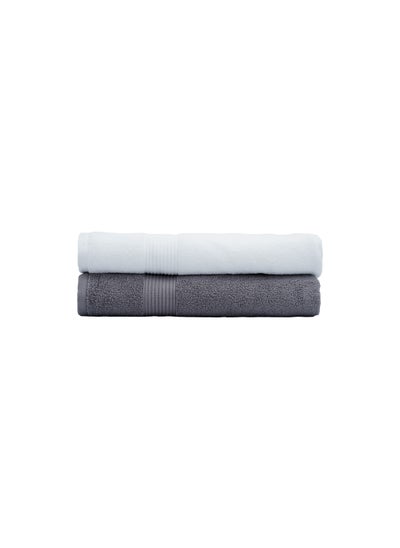 Buy 2-Piece Cotton Bath Towel White & Grey Feather Touch Bath Towel 550 GSM 100% Cotton Terry 70x140 cm -Luxury Feel Super Absorbent Quick Dry in UAE