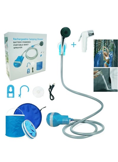 Buy Portable Camping Shower, Camp Shower Outdoor Shower with Sprayer Pump Kits Electric USB Rechargeable Water Pump Shower Head Set for Travel Beach Bike Car Pet Plants in Saudi Arabia