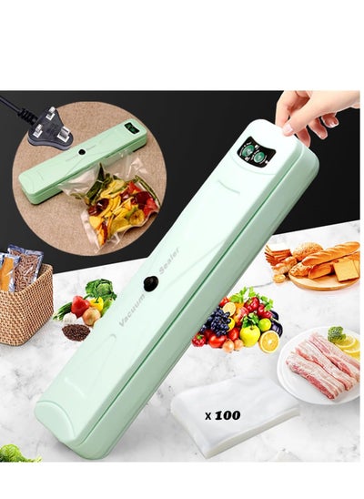 Buy Vacuum Sealer Machine, Automatic Sealer Machine, Food Vacuum Air Sealing System With 100 Vacuum Bags For Food Preservation Storage Saver, Dry Moist Food ,Green in Saudi Arabia