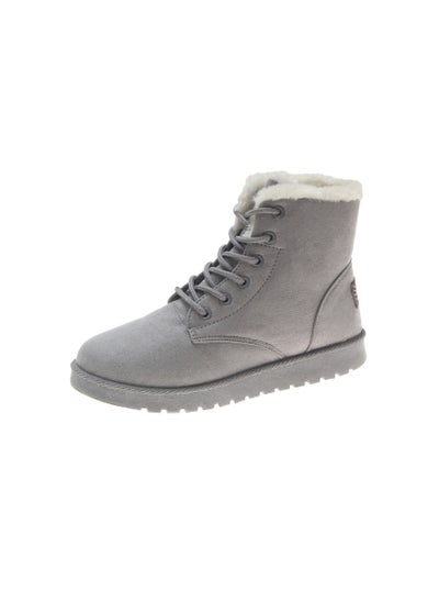 Buy Winter Korean Style Student Snow Boots Womens Short Boots Short Barrel Warm-keeping Boots Lace-up Womens Shoes Flat Heel Trendy Martin Cotton Shoes BootsGrey Grey in UAE