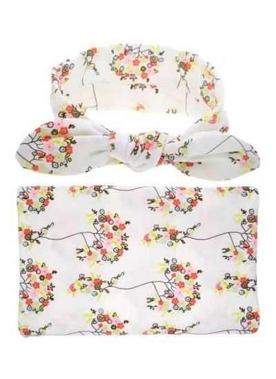 Buy ORiTi Floral Printed Baby Swaddle Blanket With Headband in UAE