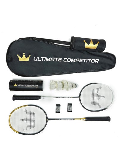 اشتري Competitor Badminton Racket Set of 2 - Includes 2 Premium Graphite Rackets, 4 Feather Shuttlecocks, 2 Grips, and 1 Carrying Case في الامارات