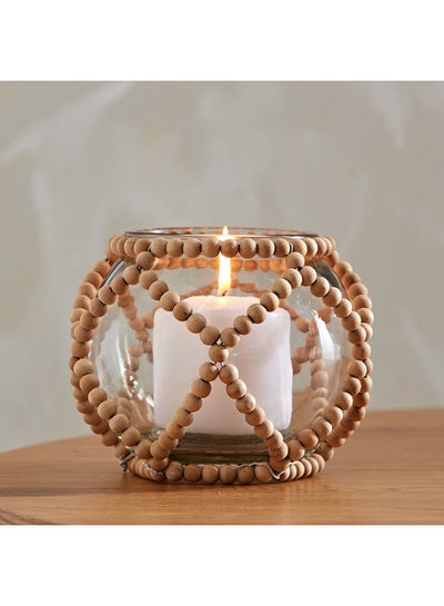 Buy Live Glass Candleholder With Beaded Wrapping 14.7 x 12 x 14.7 cm in UAE