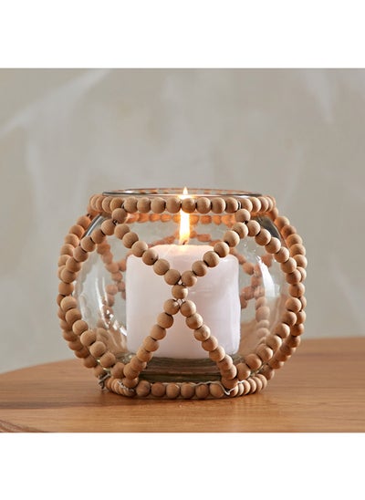 اشتري Live Glass Candleholder With Beaded Wrapping 14.7 x 12 x 14.7 cm في الامارات