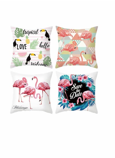 Buy Cushion Covers Pillow Covers 18''x18'' Set of 4, Pillow Cases with Invisible Zipper, Lovely Animal Decorative Pillowcase for Room Couch Sofa Bedroom, Flamingo Peach Skin Pillowcase (Flamingo) in UAE