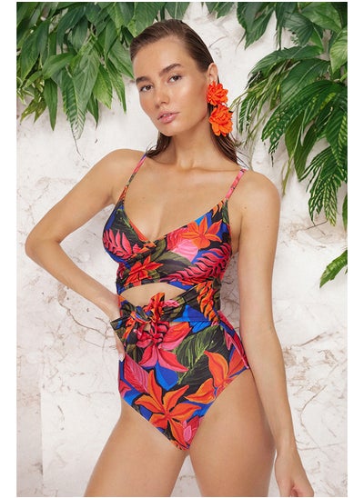 Buy Floral Patterned Double Breasted Tied Regular Swimsuit TBESS20MA0031 in Egypt