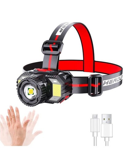 Buy Rechargeable LED Headlamp, 1600 Lumen Waterproof Headlight with Motion Sensor Switch,Ultra Flashlight with Blue Red Strobe SOS Lights,Zoomable for Camping Cycling Fishing Miner's Lamp in Saudi Arabia