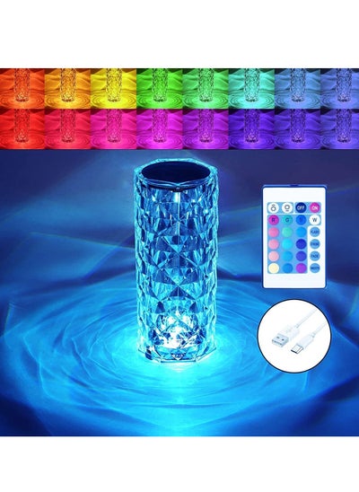 Buy Crystal Diamond Table Lamp, Touch Control Bedside Lamp with USB Port, 16 Dimmable Color Changing Creative Romantic Rose Acrylic LED Light for Bedroom Living Room, Kids Room, Office, 1500mAH, 480g in UAE