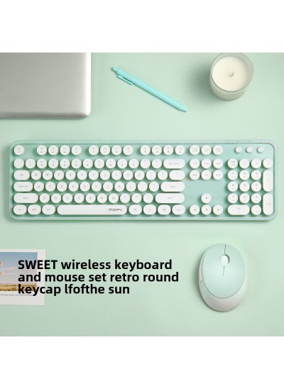 Buy Ferris hand Sweet keyboard mouse suit Wireless Keyboard mouse mute laptop office 2. 4gusb interface Sweet ☆ White Green in Saudi Arabia