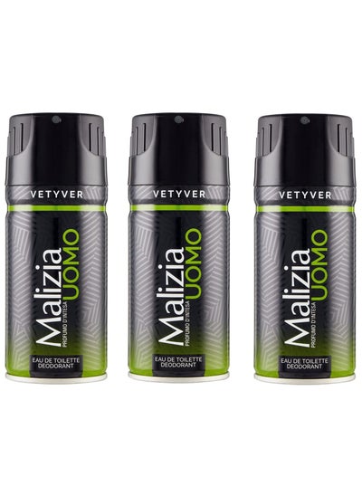 Buy Malizia Uomo Deo Vetyver Body Spray 150 ml (Pack of 3) in UAE