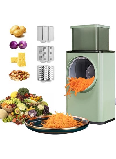 Buy Multifunctional Vegetable Cutter Chopper Rotary Cheese Grater 3-in-1 Shredder Slicer Grinder Salad Maker Machine with Stainless Steel Roller Blades for Vegetable Fruit Nut in UAE