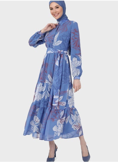 اشتري Belted Tiered Floral Print Dress في الامارات