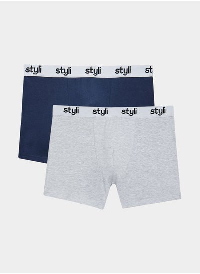 اشتري Pack of 2 -  Cotton Stretch  Branded Elastic Solid Trunks في السعودية