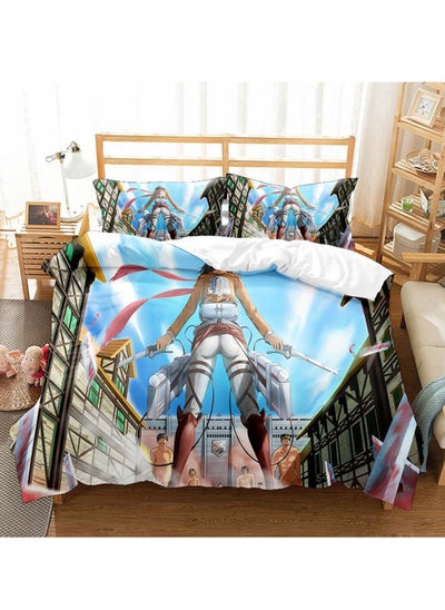 Buy Attack On Titan Movie Theme Bed Sheet Set, 3D Printed Cartoon Bed Sheet Set With 1 Quilt Cover And 2 Pillowcases For Child,Comforter Set  All Season Everyday Use Bedding Set 200*200 in Saudi Arabia