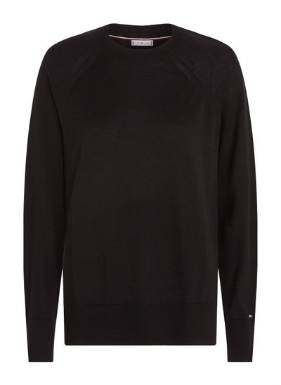 Buy Women's Merino Wool Crew Neck Relaxed Jumper Sweater, Black in UAE