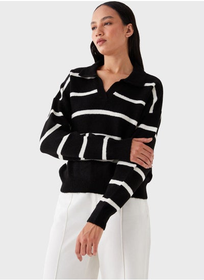 Buy Polo Neck Striped Oversized Sweater in Saudi Arabia