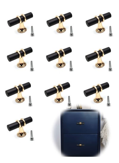 اشتري 10 Pack Matte Knobs Black Gold Cabinet Pulls, Kitchen Cabinet Knobs T Bar Pull Drawer Knob, Modern Bedroom Furniture Bar Dresser Drawer Single Hole Knobs, Zinc Alloy Base في الامارات