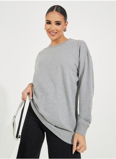 Buy Oversized Solid Longline Sweatshirt in Saudi Arabia