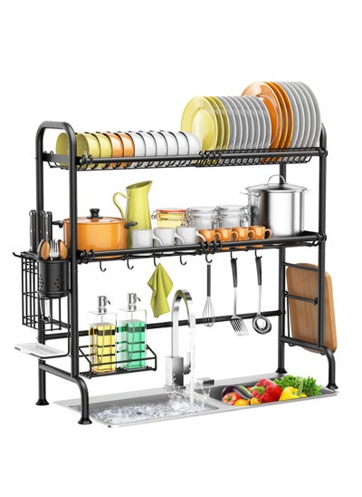 Buy Over The Sink Dish Drying Rack,WRISTWISE Stainless Steel 2 Tier Over The Sink Dish Drying Rack with Utensil Holder Dish Drainers for Kitchen Counter,Save More Counter Space, Black in UAE