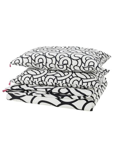 Buy Duvet Cover And 2 Pillowcases White And Black And Patterned 240X220 And 50X80 Cm in Saudi Arabia