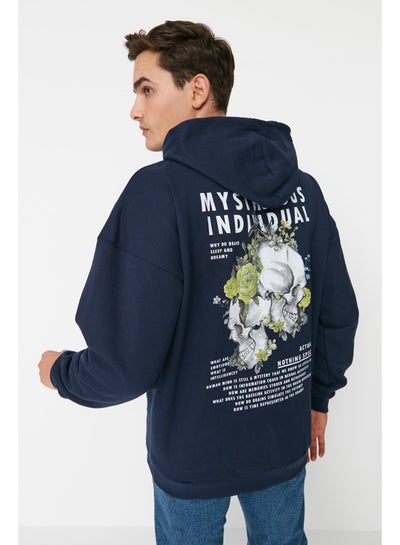 Buy Navy Blue Men's Oversize Hoodie. Floral Printed Sweatshirt with a Soft Pillow Inside TMNAW23SW00020. in Egypt