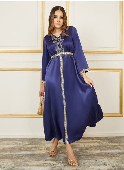 Buy Handwork Thread Embroidered Lace Detail Belted Kaftan in Saudi Arabia