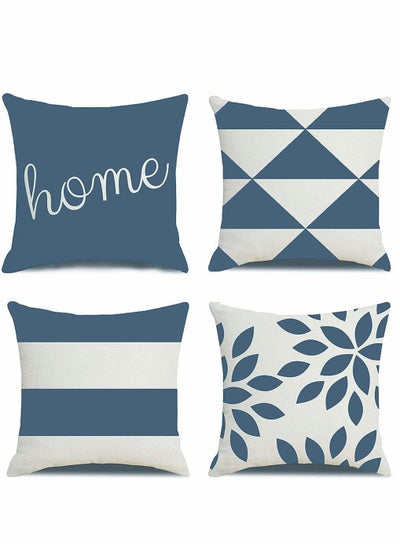 Buy Throw Pillow Covers, 4 Pcs Cotton Linen Farmhouse Home Decor Square Geometric Abstract Accent Pillow Cover Decorative Cushion Modern Outdoor Indoor Pillow Case for Couch Sofa Chair in UAE