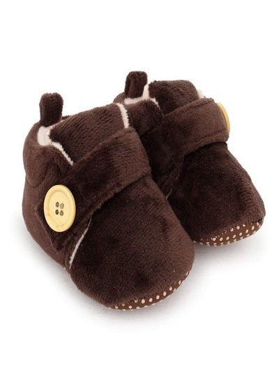 اشتري Superminis Baby Girls And Baby Boys Dual Color Velvet Soft Base Booties/Shoes With Wooden Button (0-6 Months, Brown+Peach) في الامارات