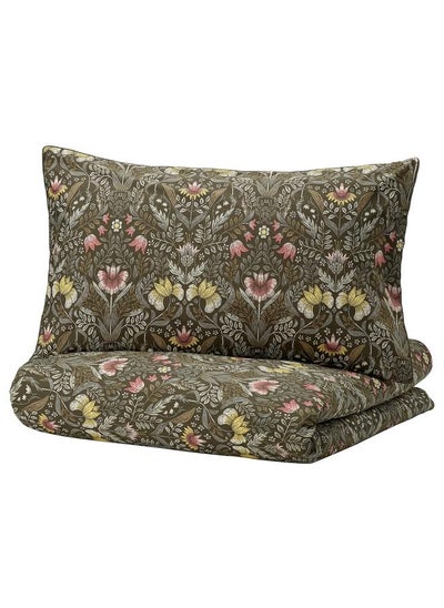 Buy Duvet Cover And 2 Pillowcases Dark Green And Multicolour 240X220 And 50X80 Cm in Saudi Arabia