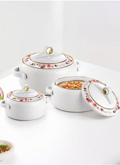 Buy Nayasa Deluxe Coral Insulated Casserole Set, 3 Pieces, 2500 ml, 3500 ml and 5000 ml - White in Saudi Arabia