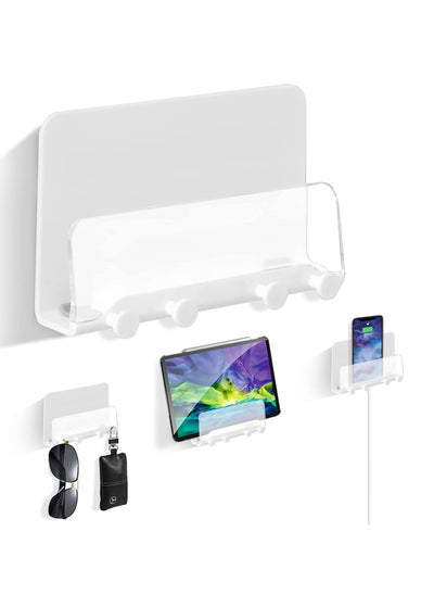 Buy Wall Mount Phone Holder, Clear Holder with Adhesive Strip Multi-Function Cell Phone Charging Brackets Holders for Bedroom Bathroom Living Room Kitchen Compatible with Most Phones and Tablet in UAE