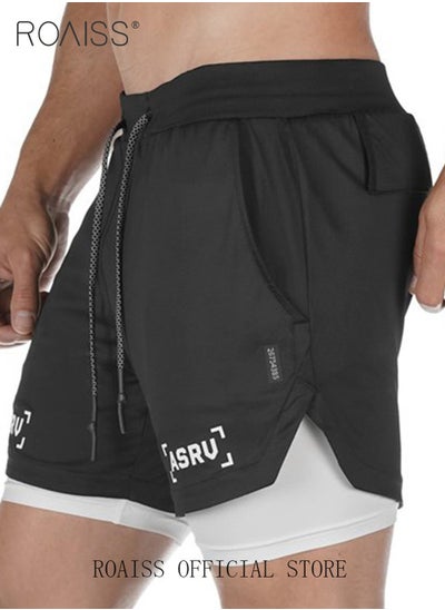 Buy Functional Sports Fitness Shorts for Men Double Layer Skin Friendly Fabric Breathable Wear Resistant Quick Drying Training Running Shorts Lined with Pockets in Saudi Arabia