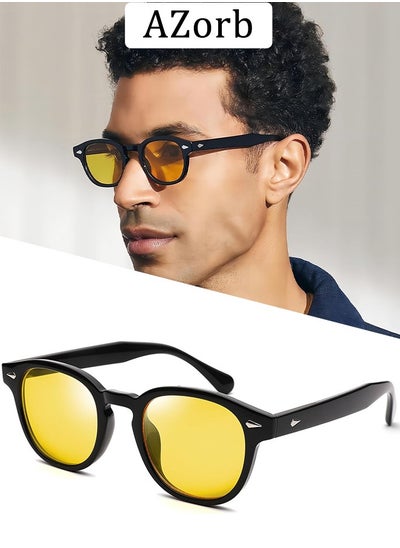 Buy Round Sunglasses Men Women Retro Unique Design Sun Glassess for Men Women Metal Decoration Men's Sunglass Ladies Eyewear UV400 Protection Shades for Driving Travel Daily Yellow in Saudi Arabia