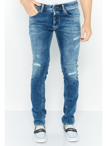 Buy Men Skinny Fit Wash Non Stretchable Denim, Navy in UAE