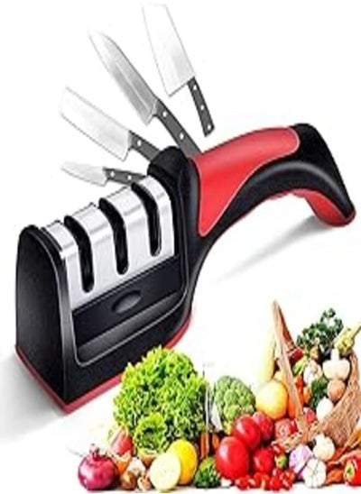 Buy OMIRA kitchen Knife Sharpener Scissor Sharpening 4 in 1 tool, Stainless Steel, Non-slip Base and Ergonomic Design with Cut Resistant Glove and Cleaning Brush Perfect for Household and Chef’s Choice in Egypt