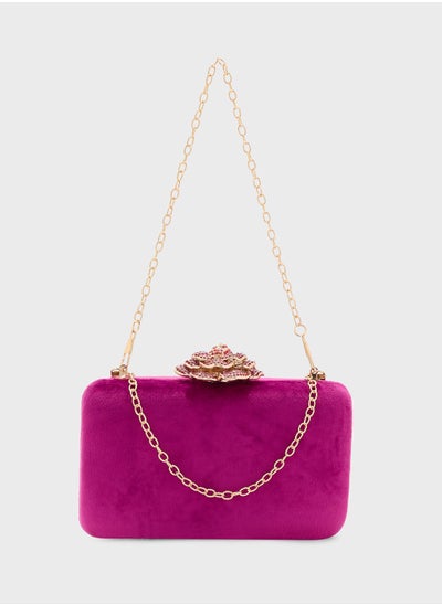 Buy Floral Diamante Trim Detail Clutch Bag in UAE