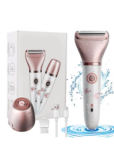 Buy 2 In 1 Painless Ladies Shaver, Electric Razor for Women, Portable Waterproof Bikini Trimmer Wet and Dry Cordless Lady Hair Removal, For Face, Leg and Underarm Epilator (White/Pink) in Saudi Arabia