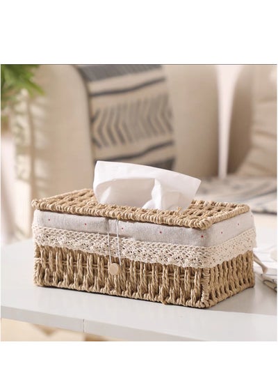 Buy Tissue Box Cover Holder Tissue Case Napkin Dispenser Hand Woven Napkin Holder Napkin Case in UAE