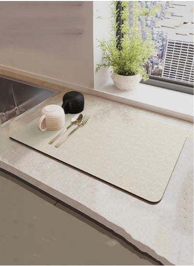 اشتري 1-Piece Diatom Mud Dish Drying Mat Modern Super Absorbent Non Slip Dish Drying Mat For Kitchen Beige 40x30 cm في الامارات