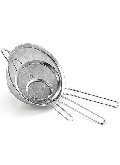 Buy Fine Mesh Strainer, 3 Pack Stainless Steel Colander Wire Sieve Sifters with Long Handle, Kitchen Strainers Juice Egg Filter for Tea Flour Pasta Rice Coffee Food, Diameter 8.5 cm, 11 15.5 cm in Saudi Arabia