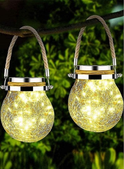 Buy Set of 2 Solar Jar Lights with Crack Glass Design for Waterproof Outdoor Decorations in Yard Garden Patio and Wedding in UAE