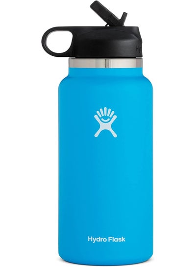 اشتري Hydro Flask Wide Mouth Straw Lid - Stainless Steel Reusable Water Bottle - Vacuum Insulated, Dishwasher Safe, BPA-Free, Non-Toxic Black 32 oz في الامارات