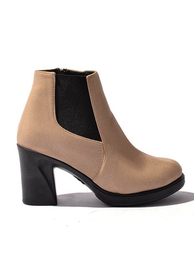 Buy Stylish Suede Heeled Boot  G-49- Beige Suede in Egypt