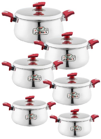 Buy Aluminum Pots Set Consisting of 6 Pots With Two Handles 6 October Brand Egyptian Industry, Size 1.5L /2L /2.5 L / 3L / 4.5L / 5.5L in Saudi Arabia